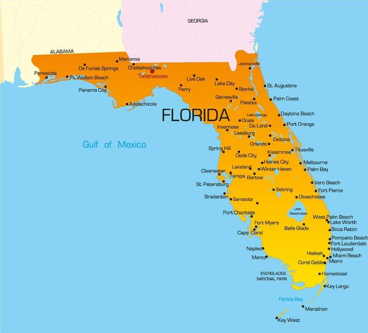 Mapa de Florida resaltado en amarillo